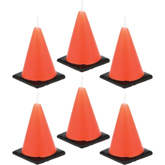 Birthday Decor Molded Candle Set Construction Cones 6ct