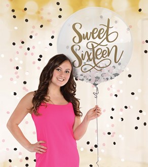 Blush Sweet Sixteen Latex Balloon with Confetti 6ct