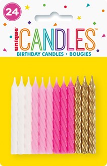 Birthday Spiral Candle 24ct Pink White Silver