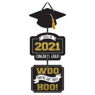 2021 Graduation Triple Glitter Sign - Black, Silver, Gold