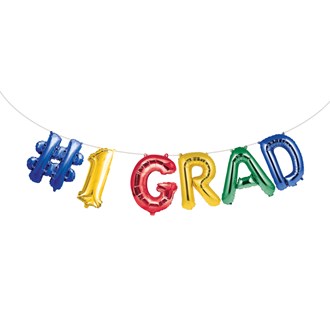 #1 Grad Balloon Banner, #1 Grad, Assorted Foil 6ct