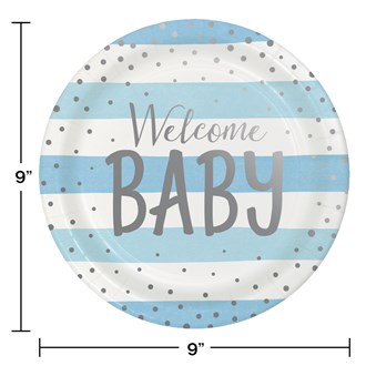 Baby Blue Silver Celebration 9in Plate 8ct