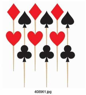 Casino Cardsuit Wood Party Pick 48ct