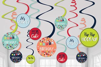 A Reason to Celebrate Happy Birthday Spiral Decoration Value Pack 12ct