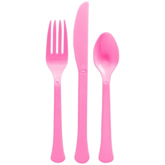 Assorted Heavy Weight Cutlery Bright Pink 80ct 