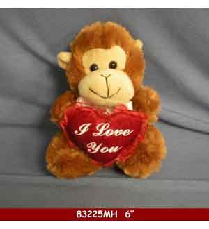Monkey Brown Red Heart 6 in