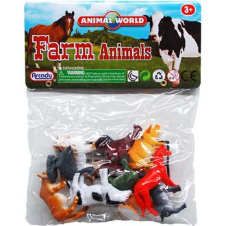 10Pc 2in Plastic Farm Animals In Pvc Bag W/Header