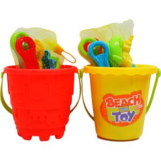 5.5in Beach Toy Bucket W/ Accss In Net Bag 2 Assrt
