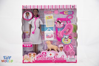11.5in Nurse Ethnic Jada Doll W Pet Accss In Window Box