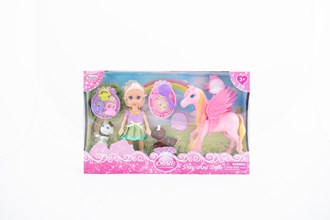 6.5inDoll and 6in Pony Play Set W/Pets In Window Box
